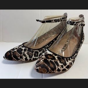 Anthropologie Pilcro Letterpress Calf Hair Leopard Print Ankle Heels Strappy 8M